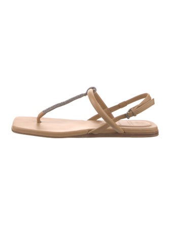 Brunello Cucinelli Monili Leather T-Strap Sandals