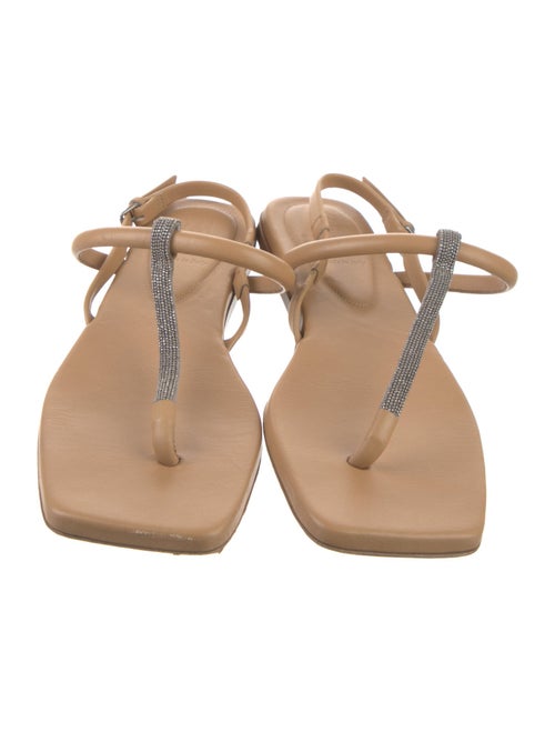 Brunello Cucinelli Monili Leather T-Strap Sandals