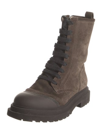 Brunello Cucinelli Suede Beaded Accents Combat Boots