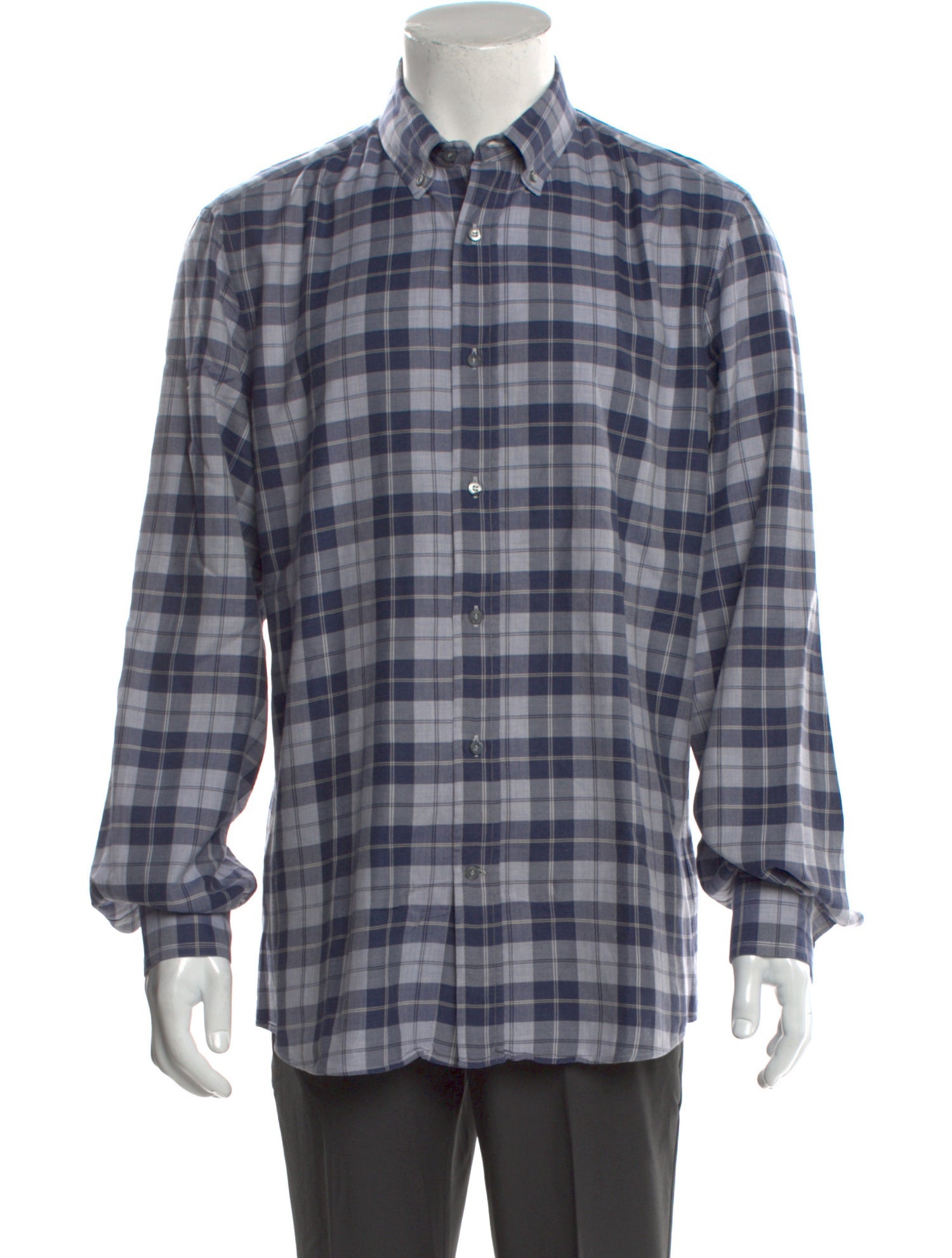 Brunello Cucinelli Plaid Print Long Sleeve Dress Shirt
