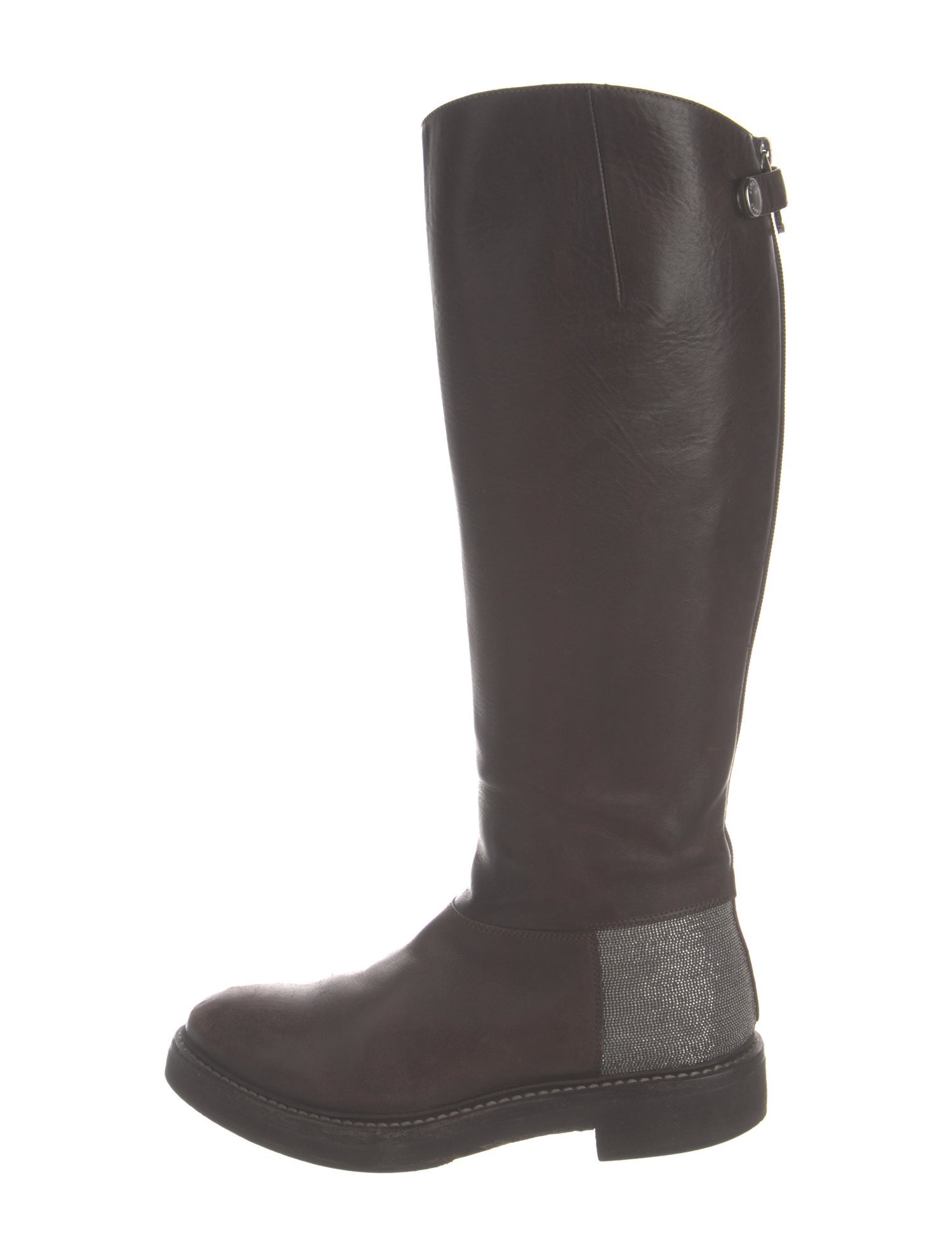 Brunello Cucinelli Leather Beaded Accents Riding Boots
