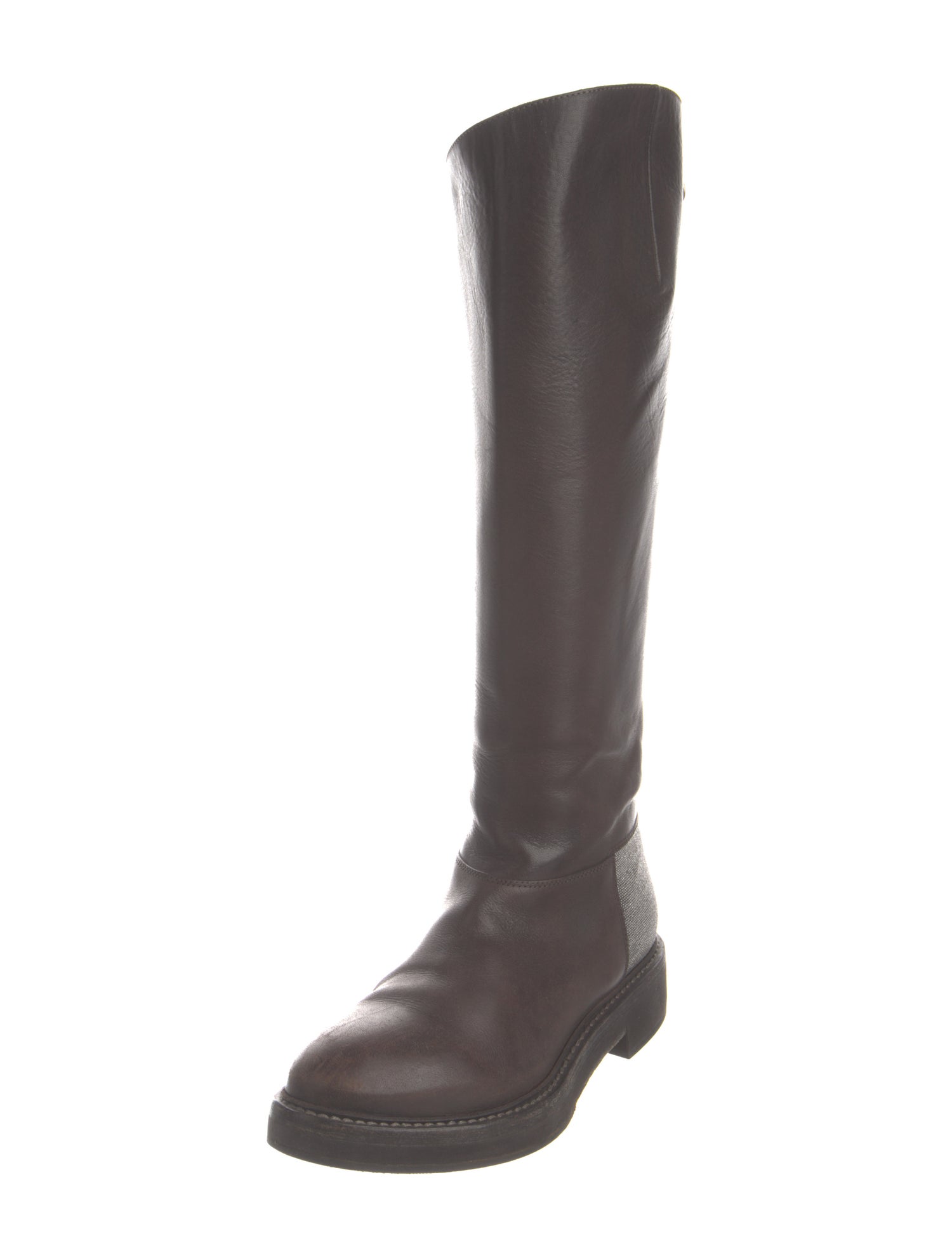 Brunello Cucinelli Leather Beaded Accents Riding Boots