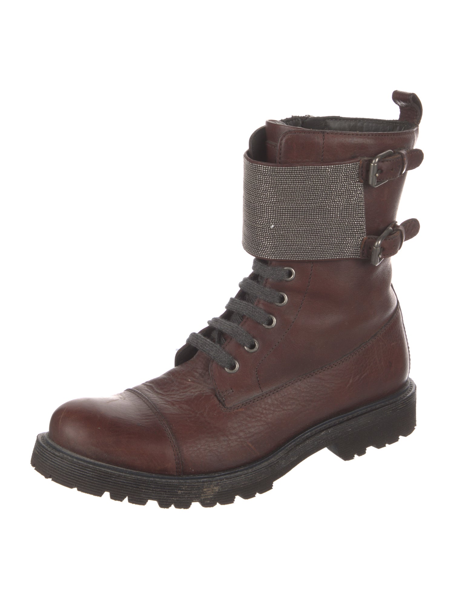 Brunello Cucinelli Monili Leather Combat Boots