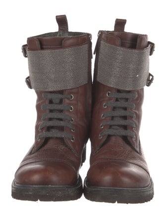 Brunello Cucinelli Monili Leather Combat Boots