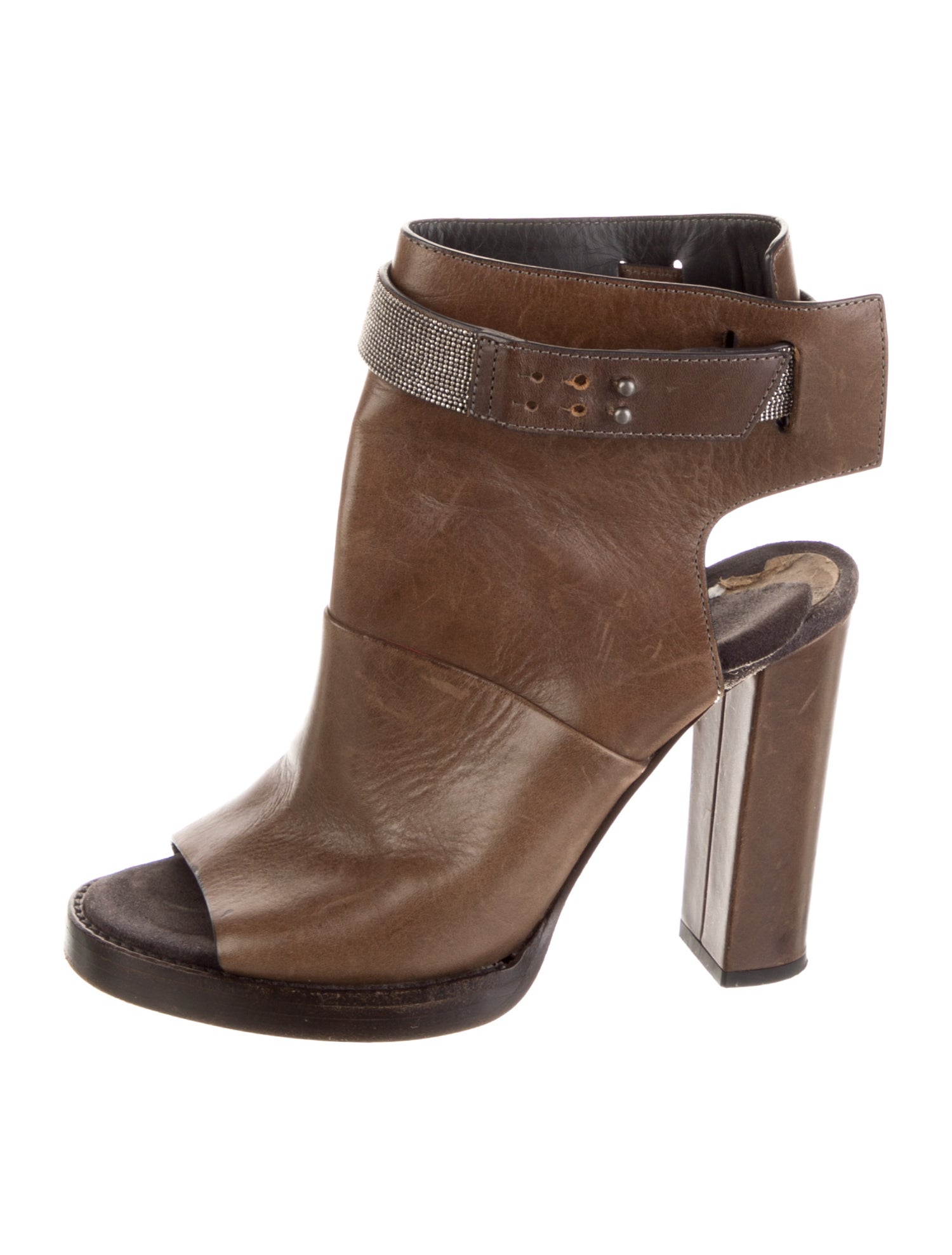 Brunello Cucinelli Monili Leather Slingback Sandals