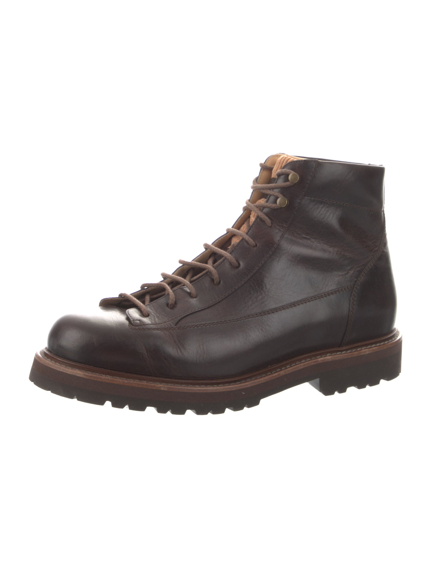 Brunello Cucinelli Leather Eyelet Trim Lace-Up Boots
