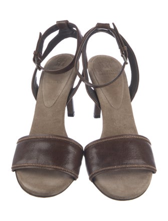 Brunello Cucinelli Leather Beaded Accents Sandals
