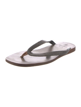 Brunello Cucinelli Monili Leather Flip Flops