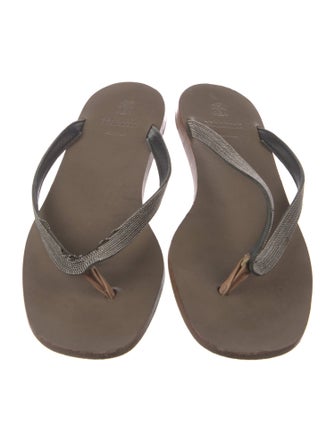 Brunello Cucinelli Monili Leather Flip Flops