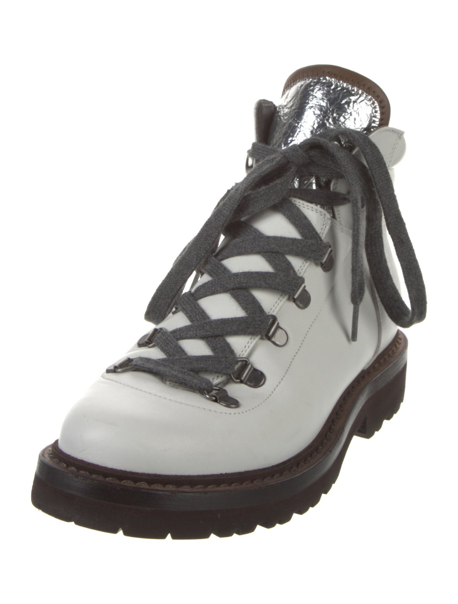 Brunello Cucinelli Leather Colorblock Pattern Hiking Boots