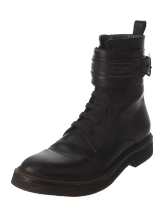 Brunello Cucinelli Leather Beaded Accents Combat Boots