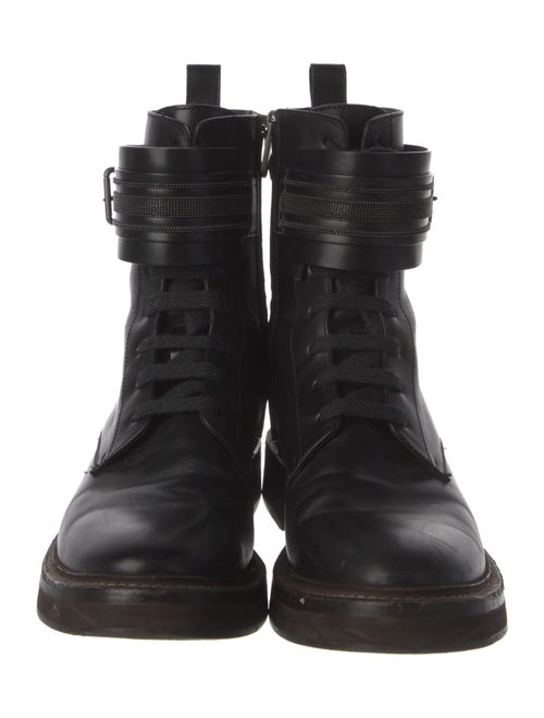 Brunello Cucinelli Leather Beaded Accents Combat Boots