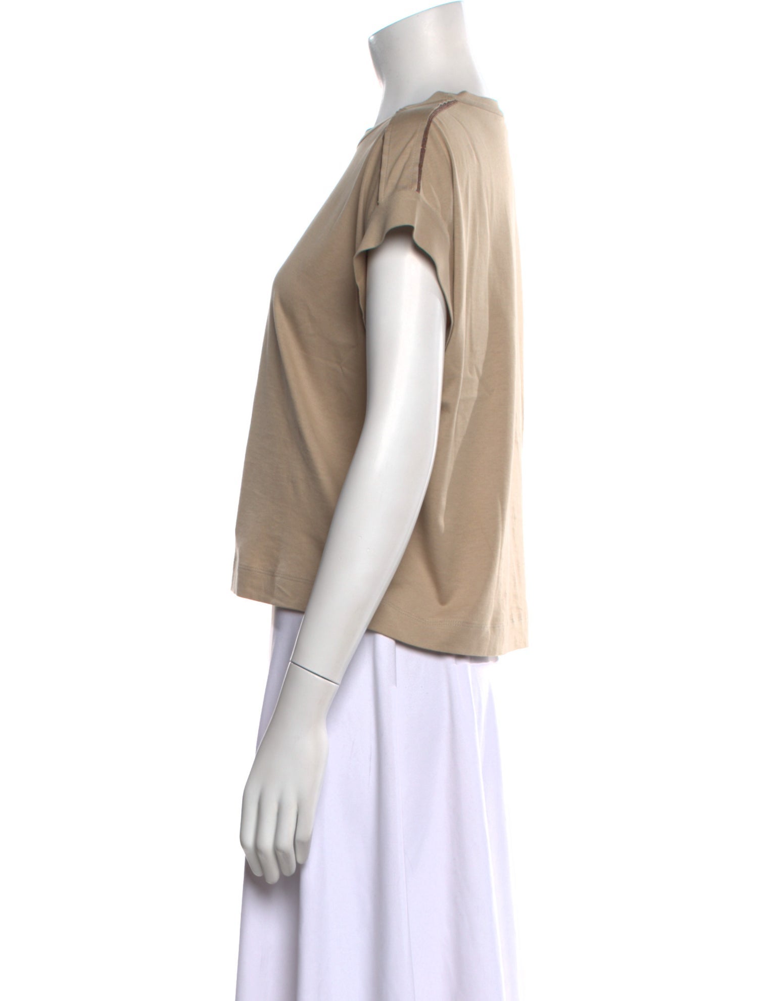 Brunello Cucinelli Scoop Neck Short Sleeve Crop Top
