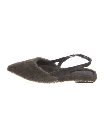 Brunello Cucinelli Monili Shearling Slingback Flats