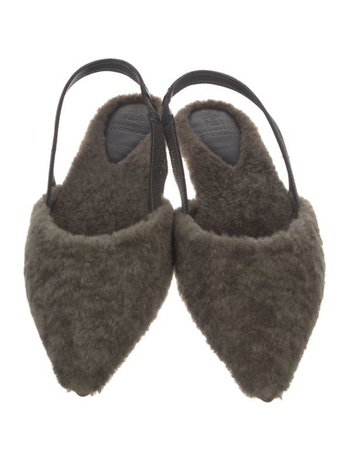 Brunello Cucinelli Monili Shearling Slingback Flats