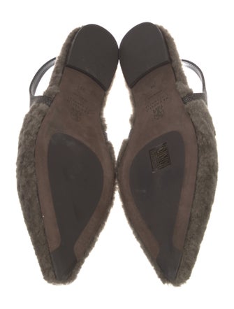 Brunello Cucinelli Monili Shearling Slingback Flats