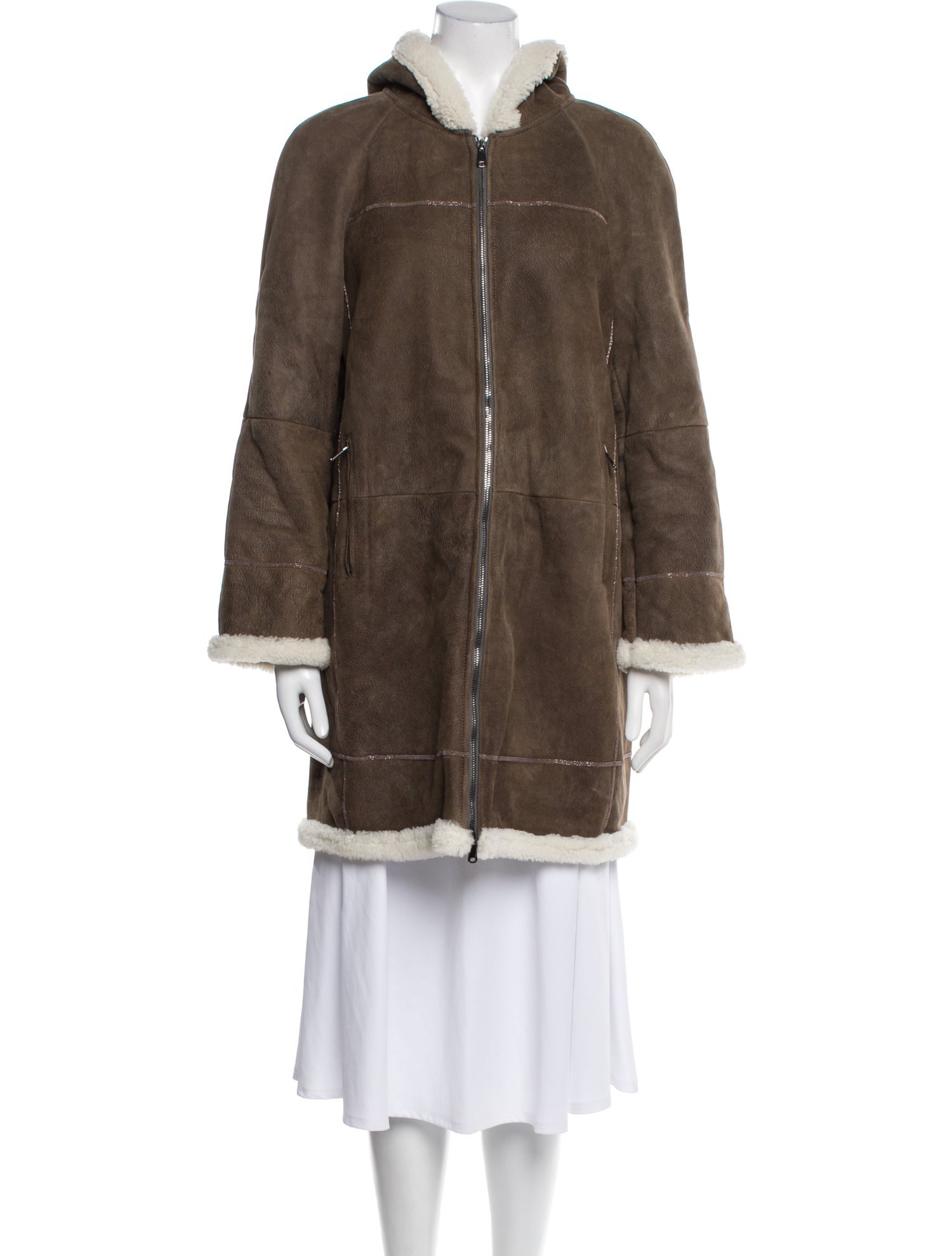 Brunello Cucinelli Leather Faux Fur Coat