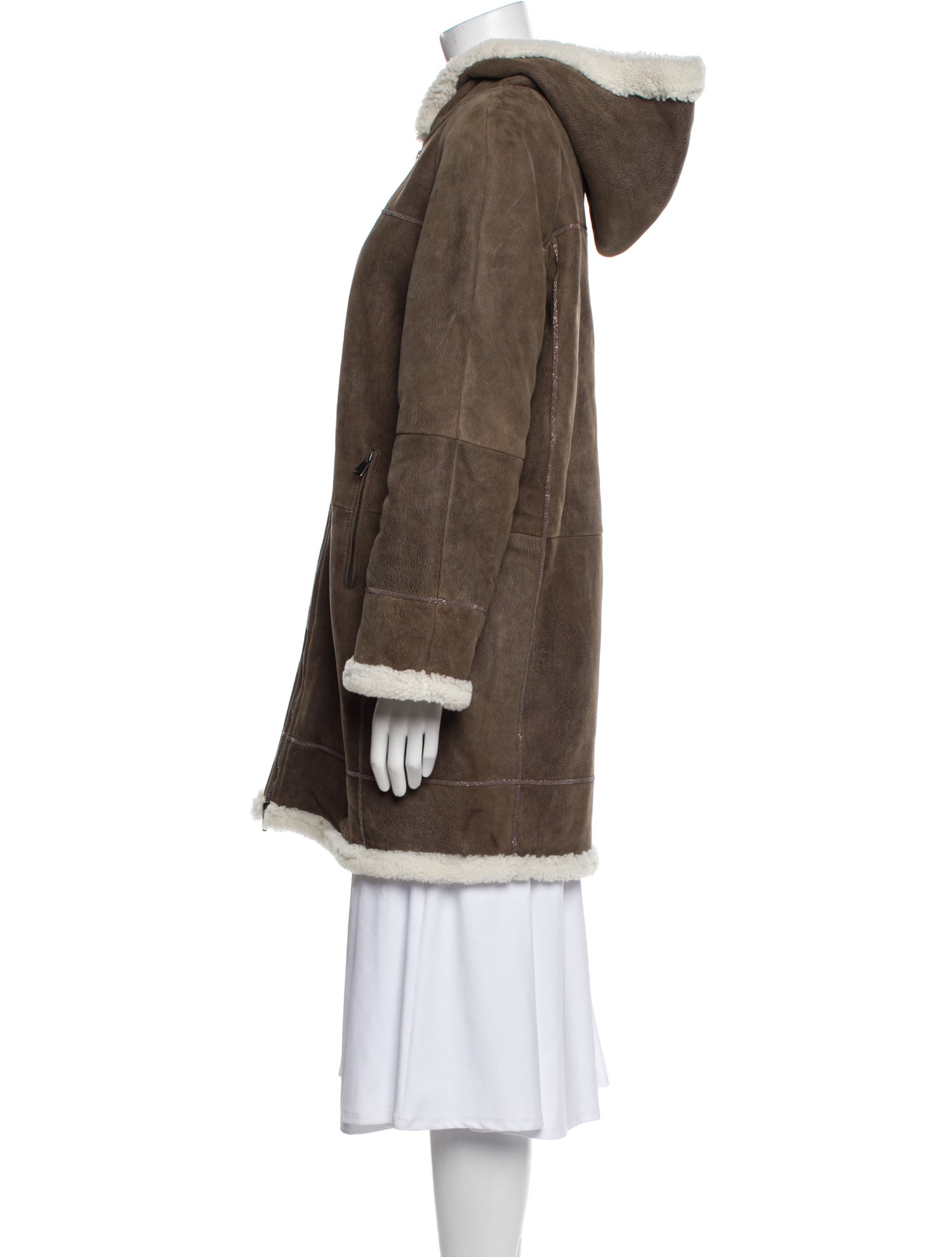 Brunello Cucinelli Leather Faux Fur Coat