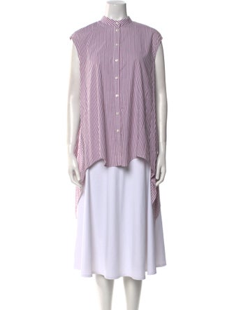 Brunello Cucinelli Striped Mock Neck Button-Up Top