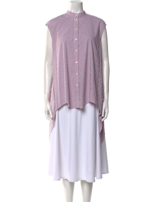 Brunello Cucinelli Striped Mock Neck Button-Up Top