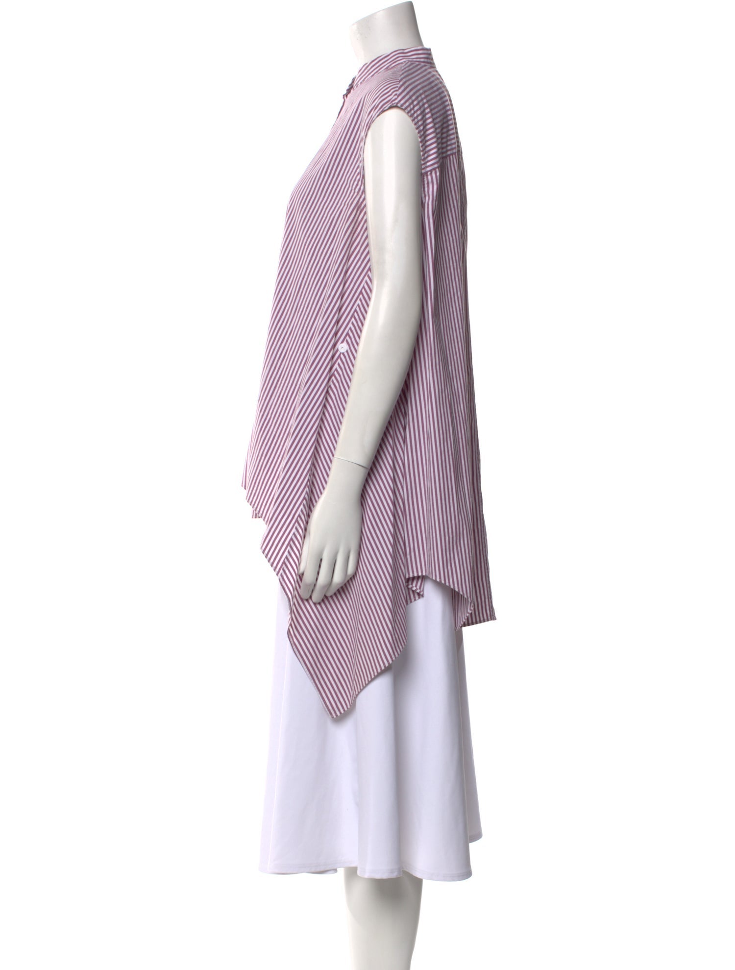 Brunello Cucinelli Striped Mock Neck Button-Up Top