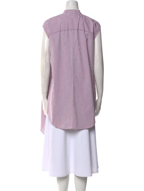 Brunello Cucinelli Striped Mock Neck Button-Up Top