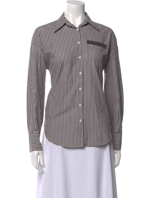 Brunello Cucinelli Striped Long Sleeve Button-Up Top