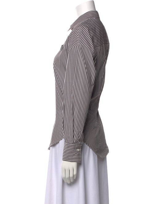 Brunello Cucinelli Striped Long Sleeve Button-Up Top