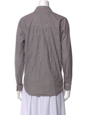 Brunello Cucinelli Striped Long Sleeve Button-Up Top