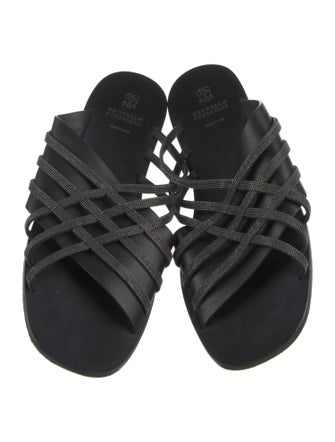 Brunello Cucinelli Leather Beaded Accents Slides