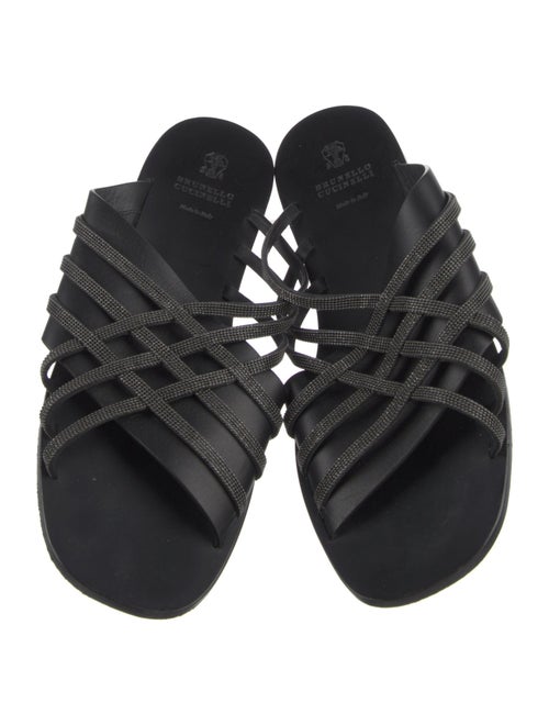 Brunello Cucinelli Leather Beaded Accents Slides