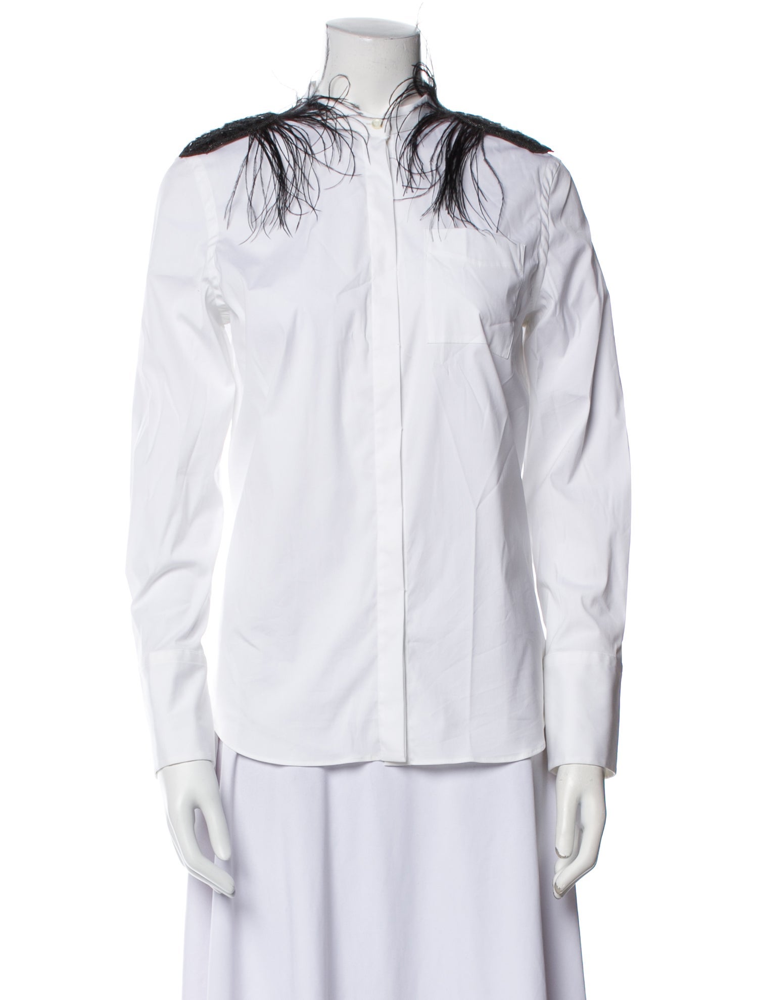 Brunello Cucinelli Mock Neck Long Sleeve Button-Up Top