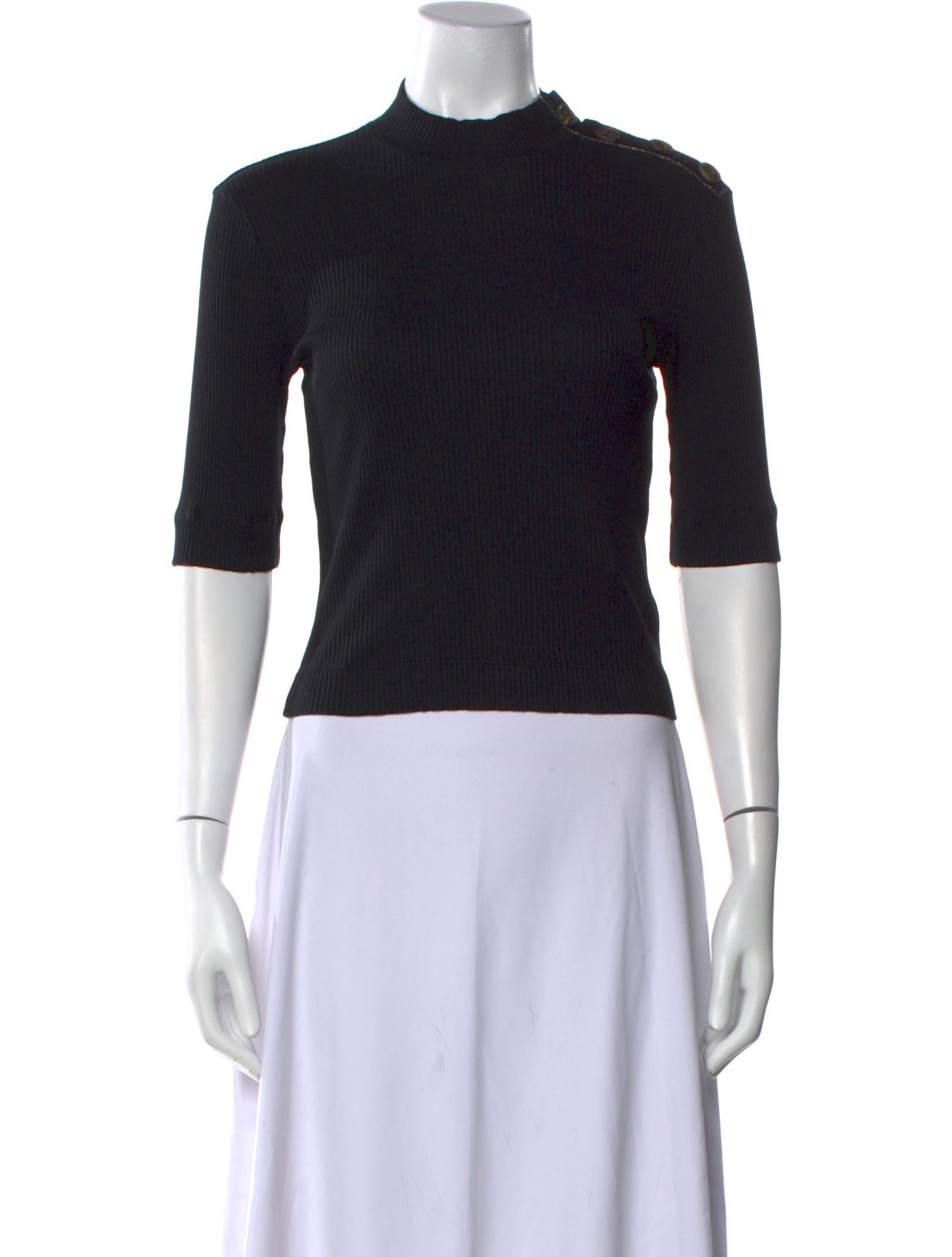 Brunello Cucinelli Mock Neck Three-Quarter Sleeve T-Shirt