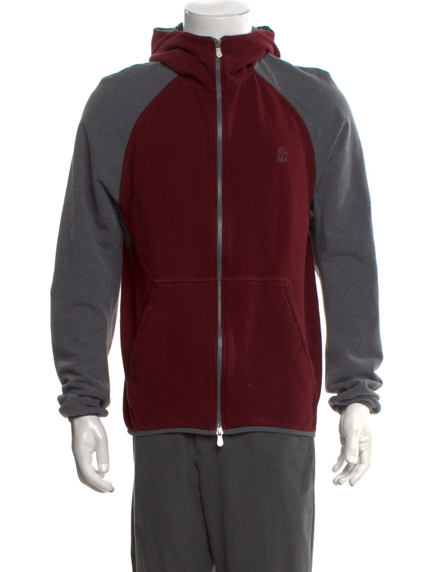Brunello Cucinelli Colorblock Pattern Mock Neck Hoodie