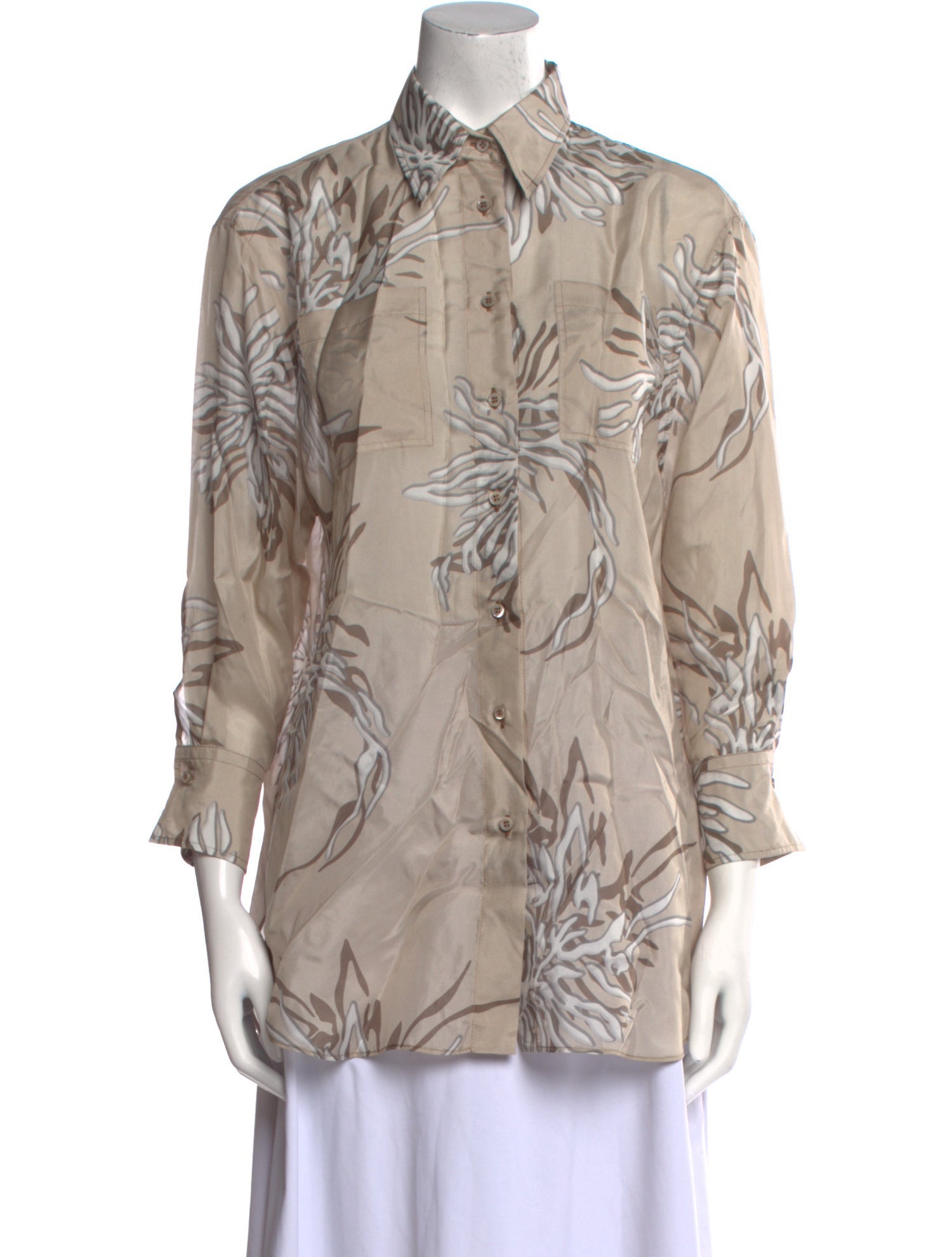 Brunello Cucinelli Silk Printed Button-Up Top