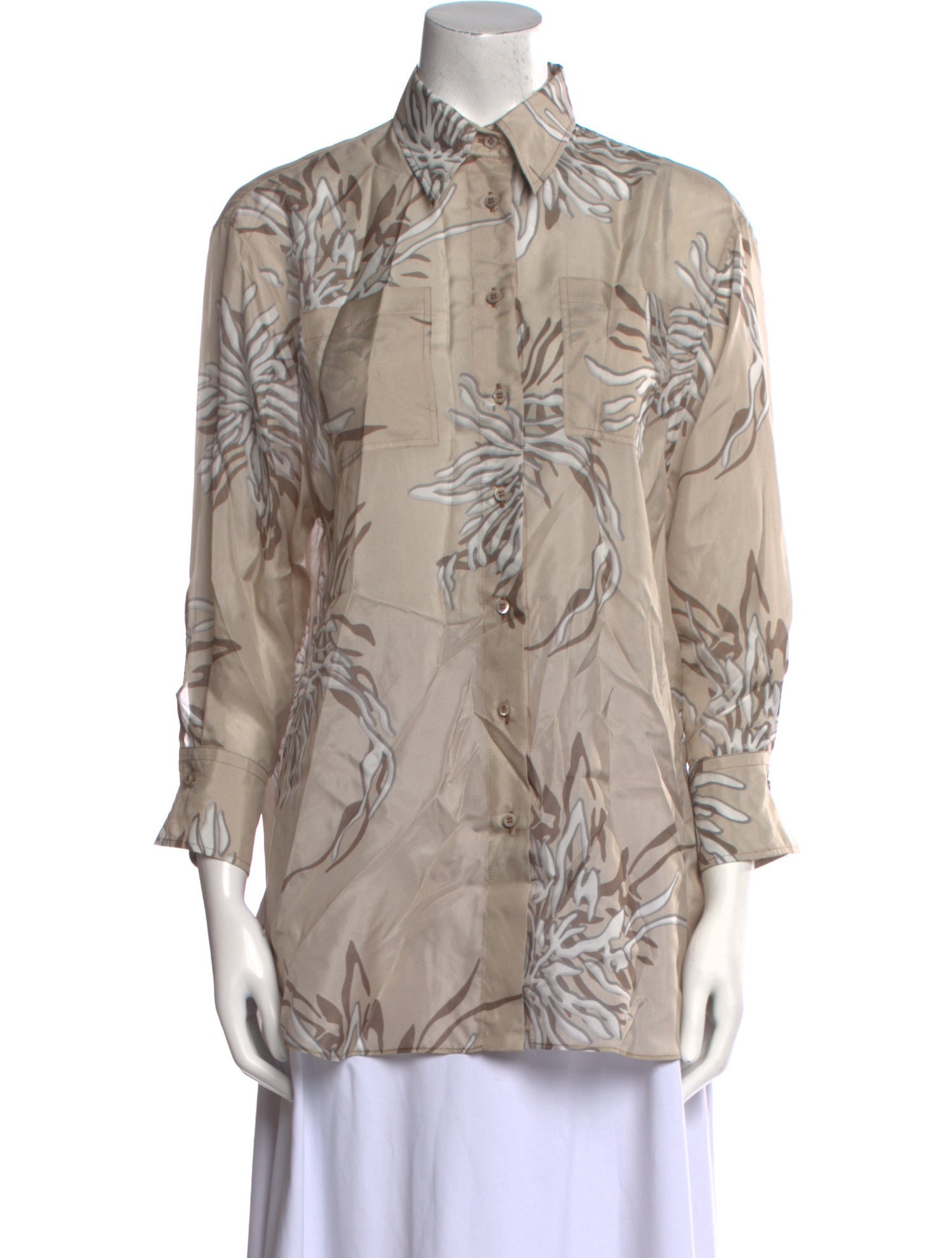 Brunello Cucinelli Silk Printed Button-Up Top
