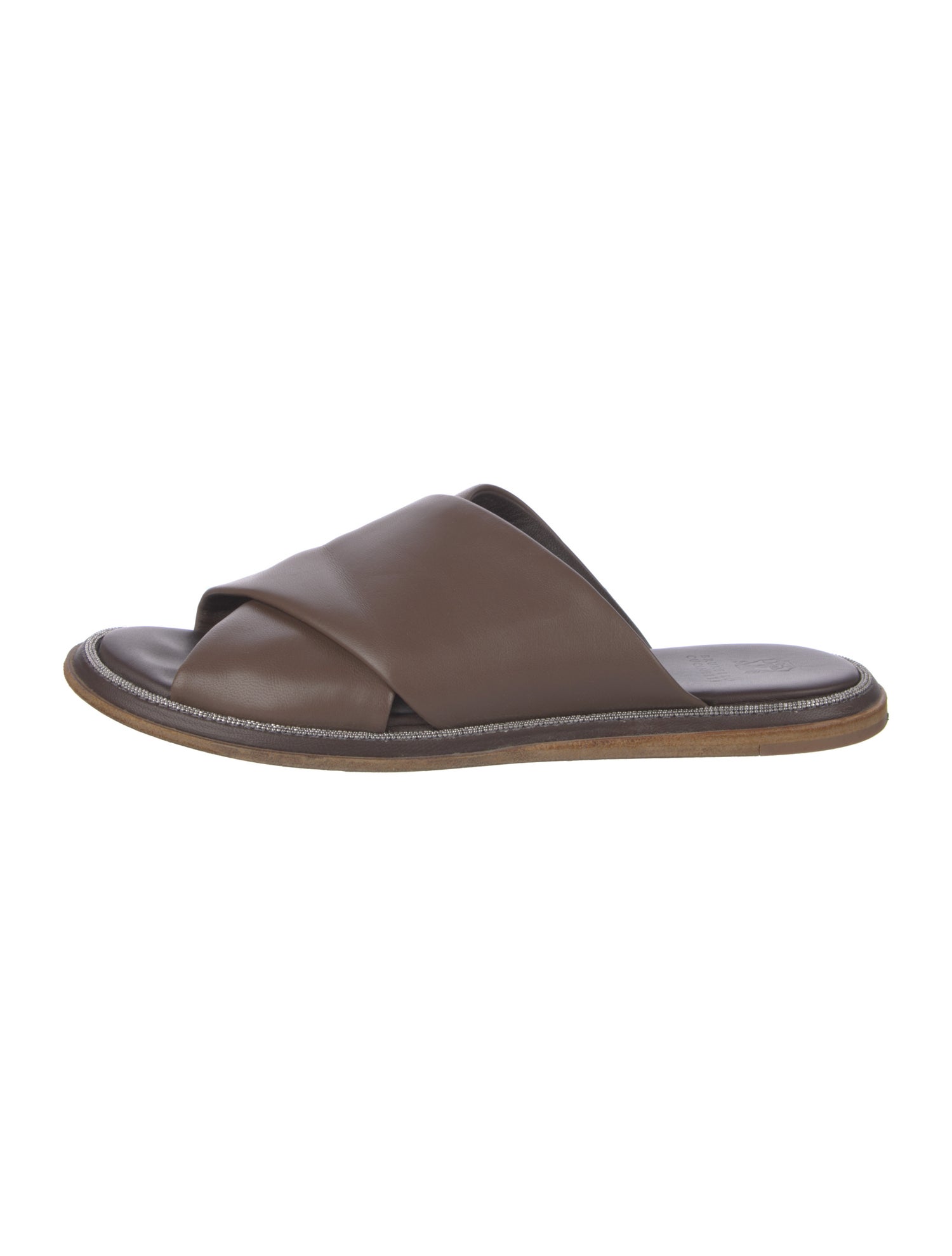 Brunello Cucinelli Leather Studded Accents Slides