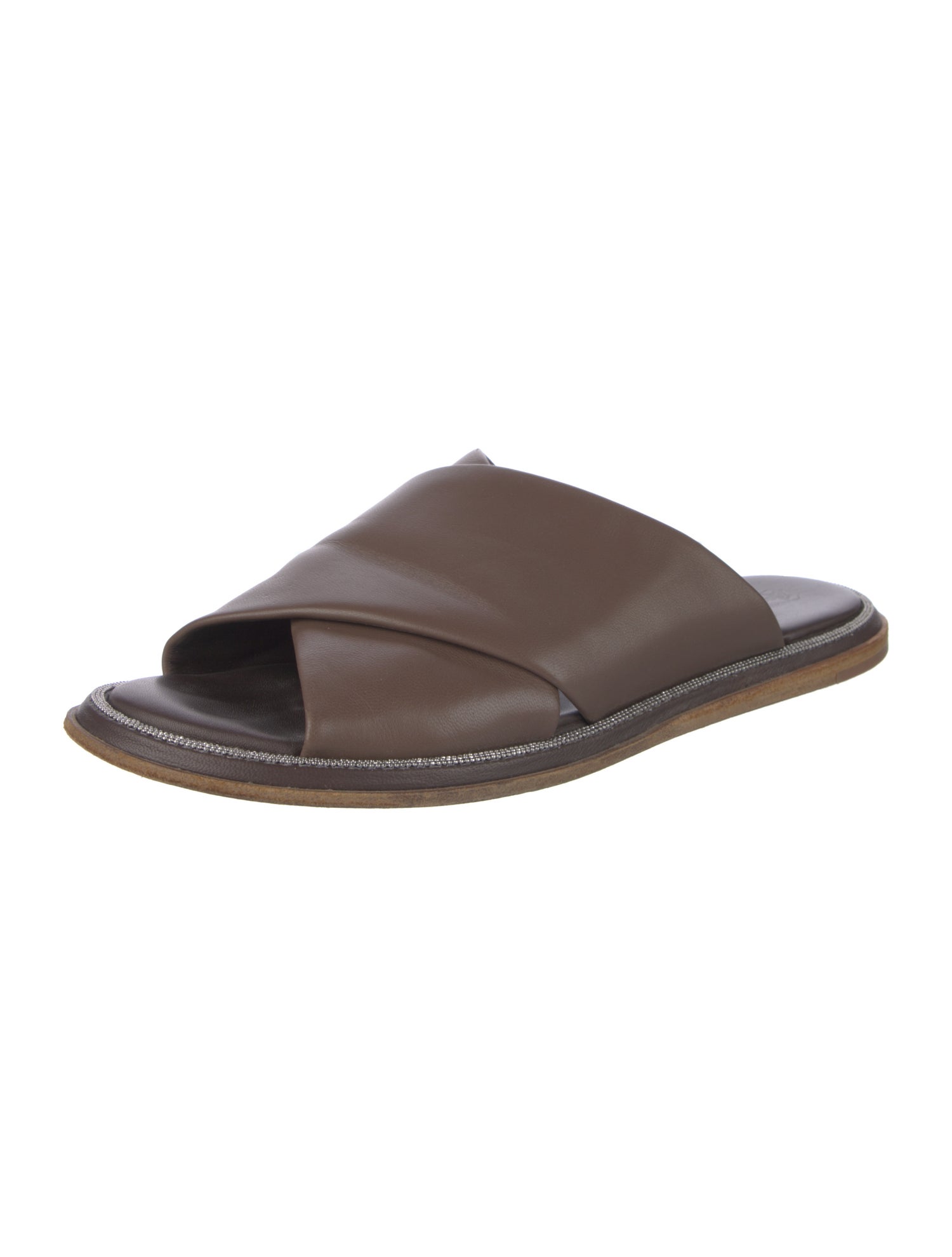 Brunello Cucinelli Leather Studded Accents Slides