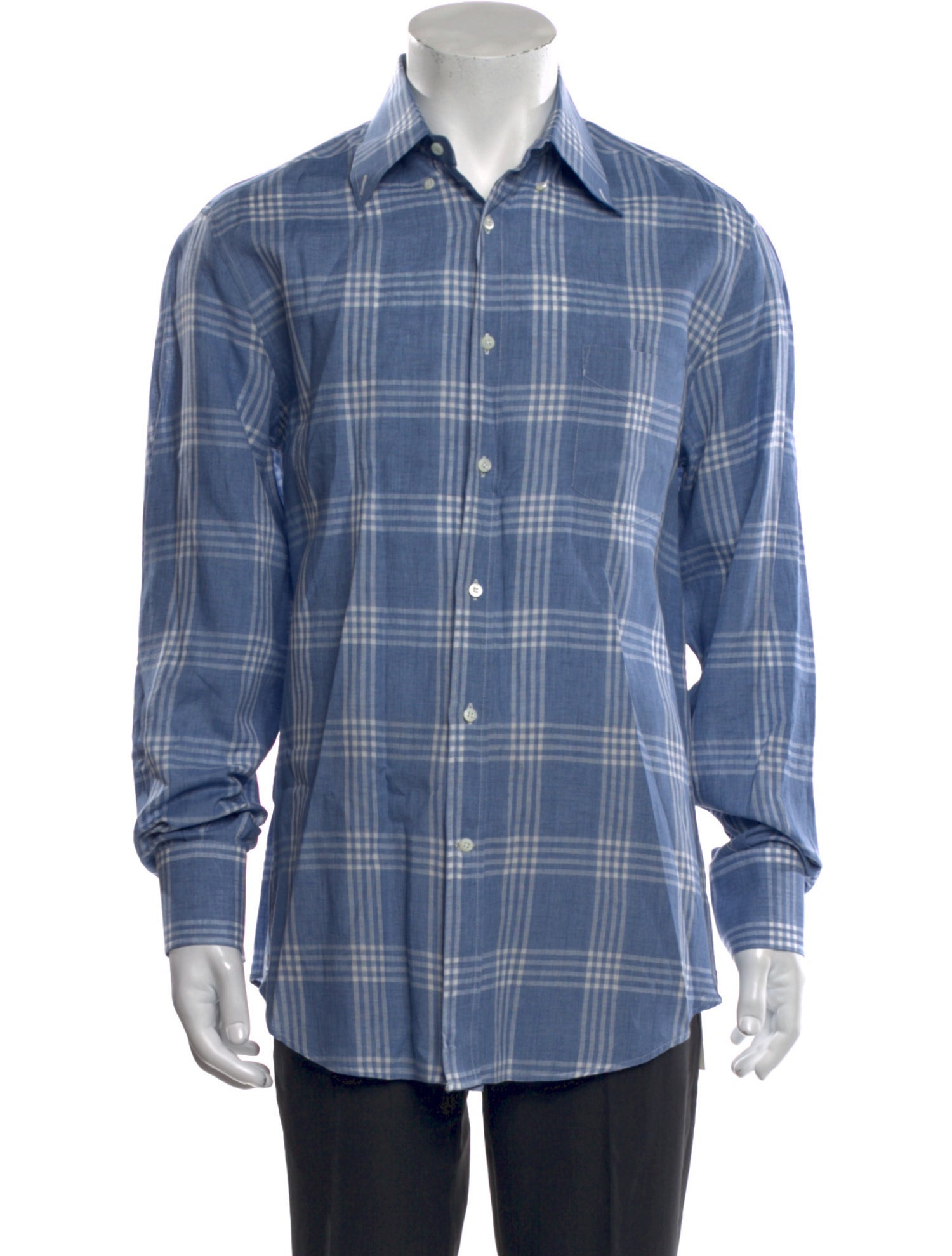 Brunello Cucinelli Linen Plaid Print Dress Shirt