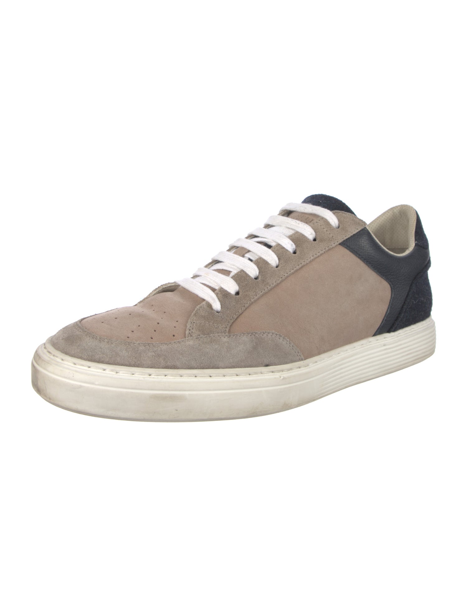 Brunello Cucinelli Suede Colorblock Pattern Sneakers