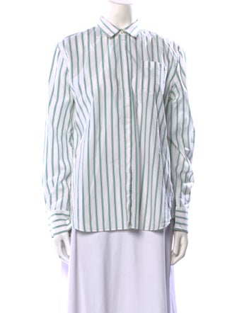 Brunello Cucinelli Striped Long Sleeve Button-Up Top
