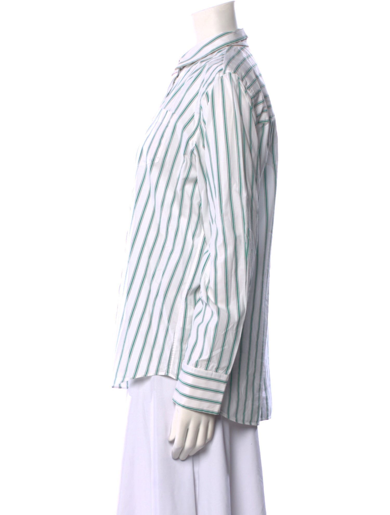 Brunello Cucinelli Striped Long Sleeve Button-Up Top