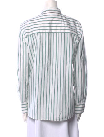 Brunello Cucinelli Striped Long Sleeve Button-Up Top