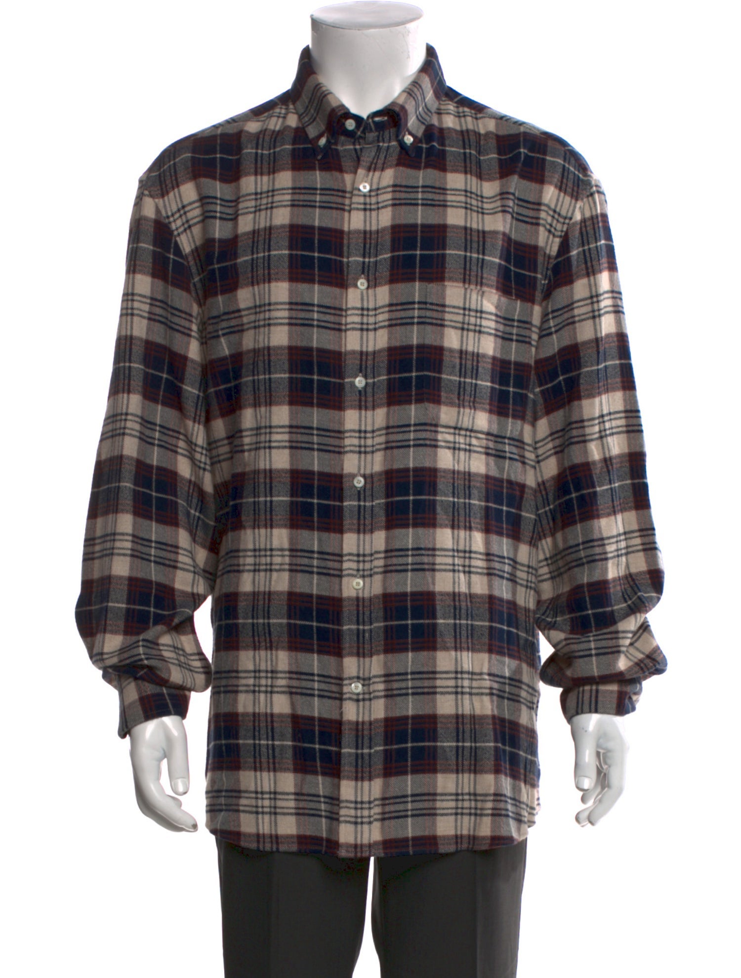 Brunello Cucinelli Plaid Print Long Sleeve Shirt