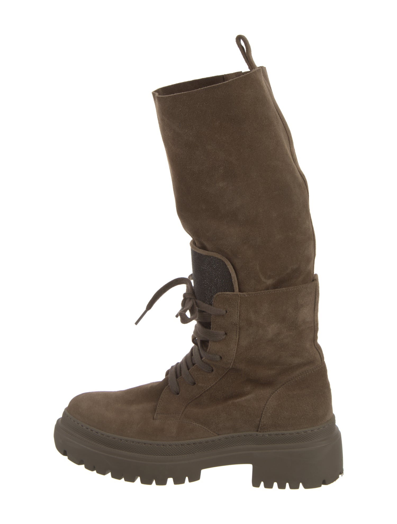 Brunello Cucinelli Suede Crystal Embellishments Combat Boots