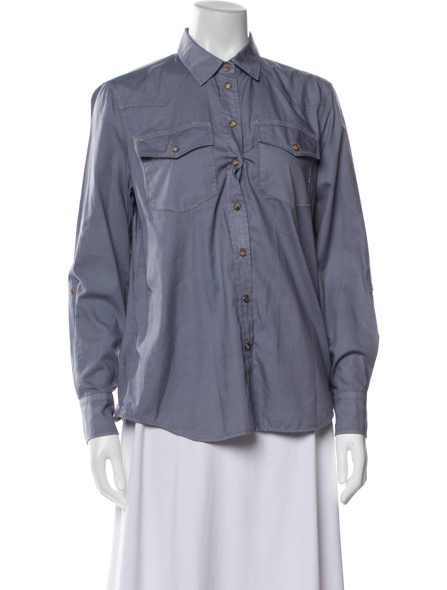 Brunello Cucinelli Long Sleeve Button-Up Top
