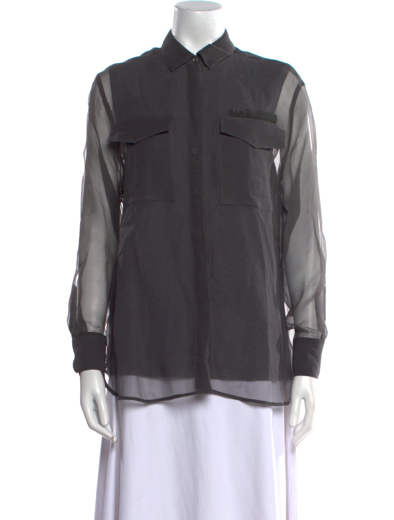 Brunello Cucinelli Silk Long Sleeve Button-Up Top