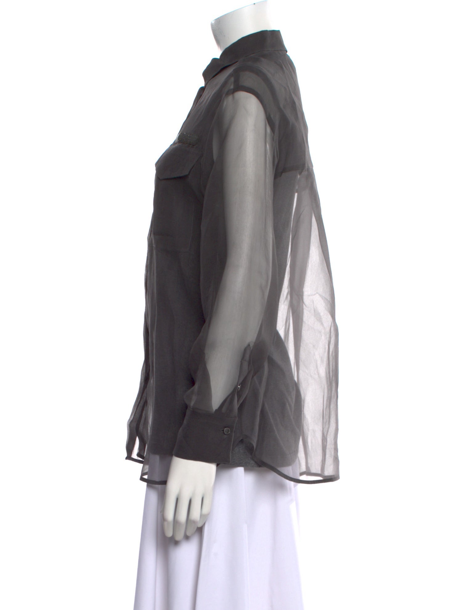 Brunello Cucinelli Silk Long Sleeve Button-Up Top