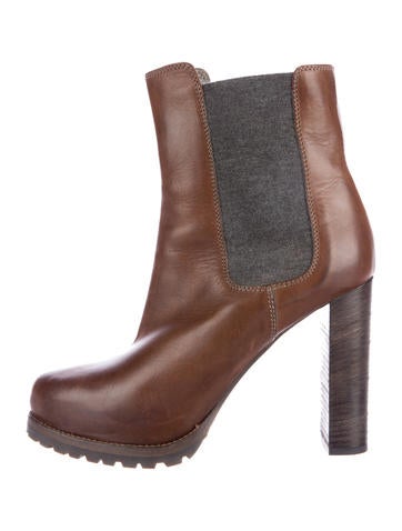 Brunello Cucinelli Leather Platform Ankle Boots