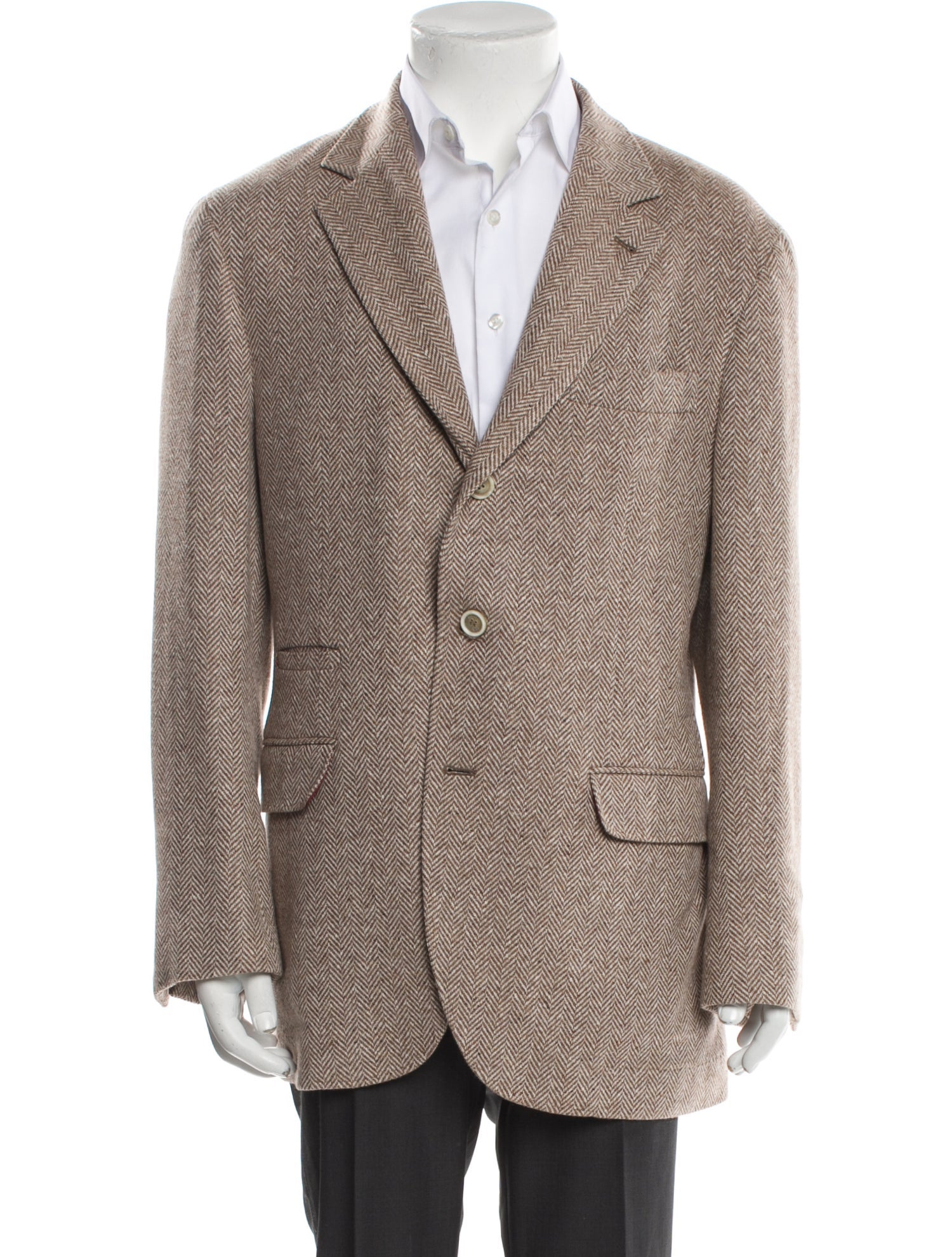 Brunello Cucinelli Wool Houndstooth Print Peacoat